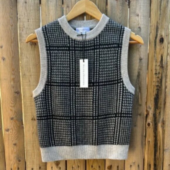 White + Warren Houndstooth Sweater in Black and Beige NWT - Picture 1 of 6